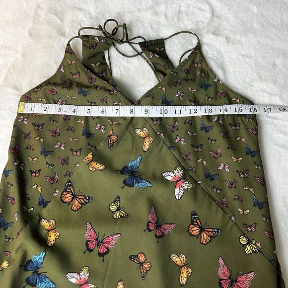 Abercrombie & Fitch Green Butterfly V-neck Strappy Mini Slip Dress Sz S - Picture 11 of 13